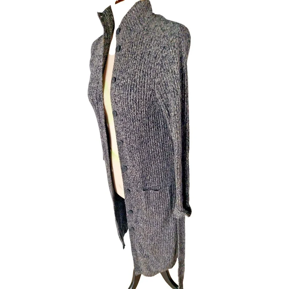 Vintage Lord & Taylor Grey Wool Blend Knit Cardigan Duster Burron Down Belted XS